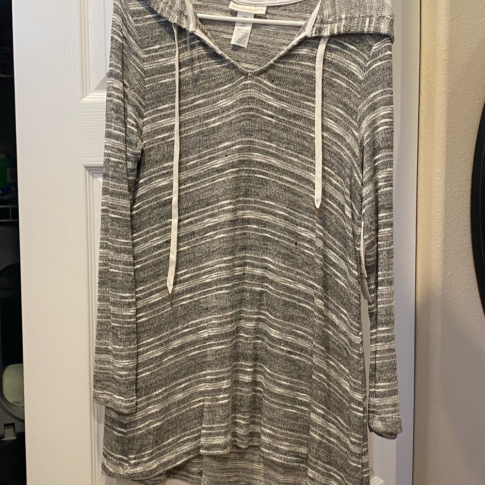 La Blanca Black and White Striped Hooded cover up dress